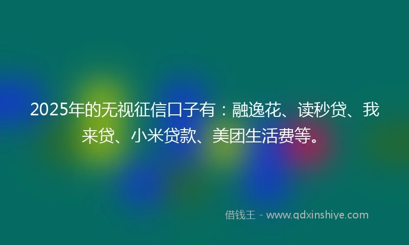 2025年的无视征信口子有：融逸花、读秒贷、我来贷、小米贷款、美团生活费等。