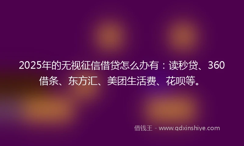 2025年的无视征信借贷怎么办有：读秒贷、360借条、东方汇、美团生活费、花呗等。
