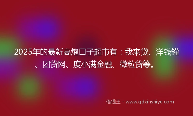 2025年的最新高炮口子超市有：我来贷、洋钱罐、团贷网、度小满金融、微粒贷等。