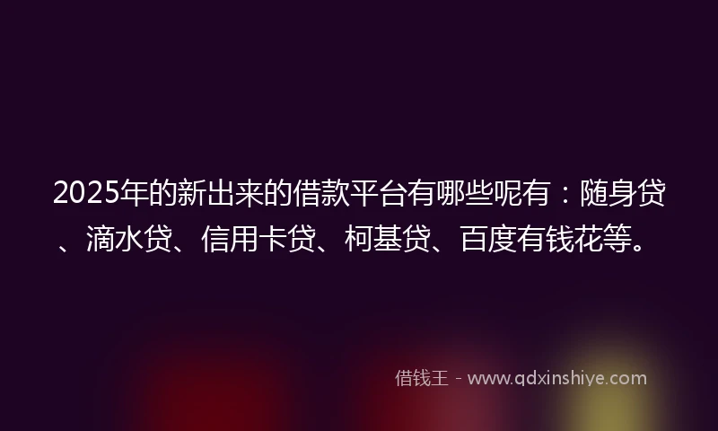 2025年的新出来的借款平台有哪些呢有：随身贷、滴水贷、信用卡贷、柯基贷、百度有钱花等。