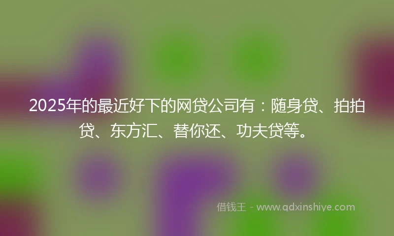 2025年的最近好下的网贷公司有：随身贷、拍拍贷、东方汇、替你还、功夫贷等。