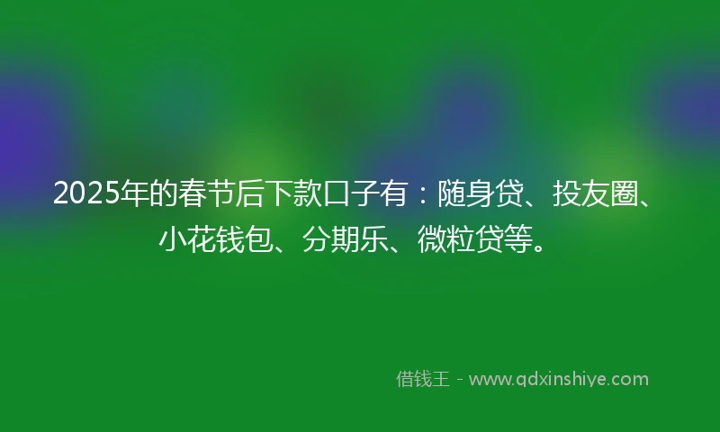 2025年的春节后下款口子有：随身贷、投友圈、小花钱包、分期乐、微粒贷等。
