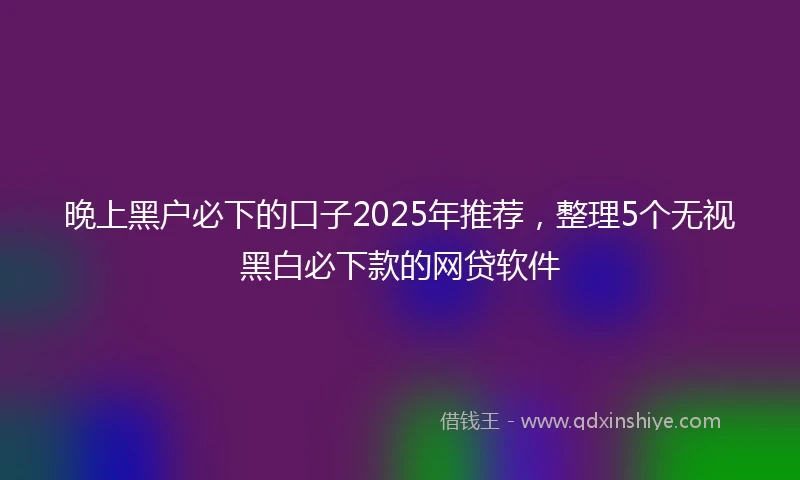 晚上黑户必下的口子2025年推荐，整理5个无视黑白必下款的网贷软件