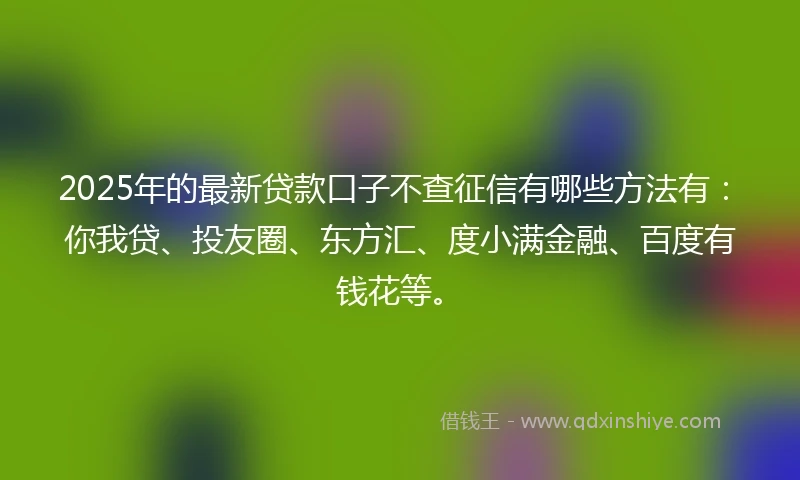 2025年的最新贷款口子不查征信有哪些方法有：你我贷、投友圈、东方汇、度小满金融、百度有钱花等。