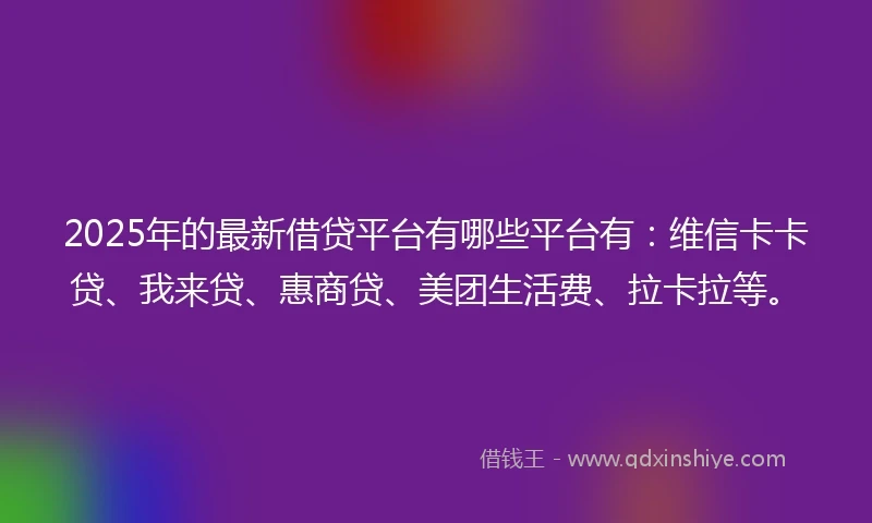 2025年的最新借贷平台有哪些平台有：维信卡卡贷、我来贷、惠商贷、美团生活费、拉卡拉等。
