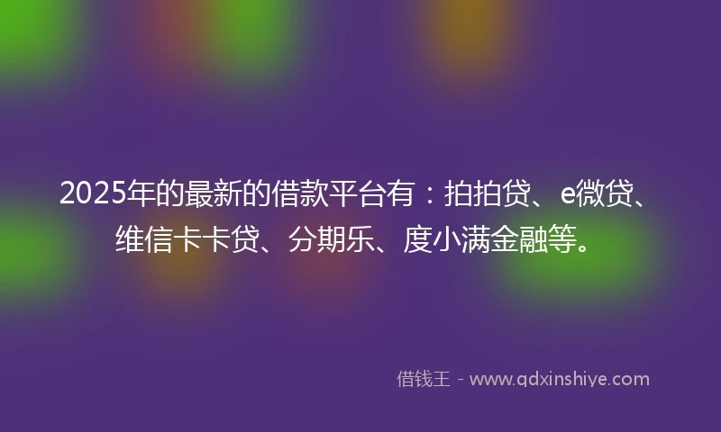 2025年的最新的借款平台有：拍拍贷、e微贷、维信卡卡贷、分期乐、度小满金融等。