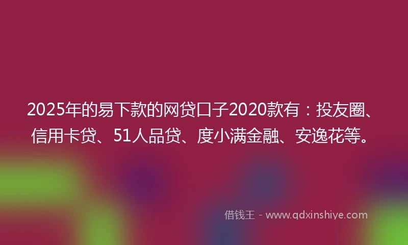 2025年的易下款的网贷口子2020款有：投友圈、信用卡贷、51人品贷、度小满金融、安逸花等。