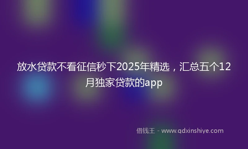 放水贷款不看征信秒下2025年精选，汇总五个12月独家贷款的app