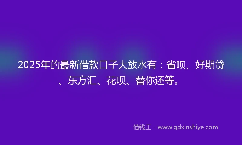 2025年的最新借款口子大放水有：省呗、好期贷、东方汇、花呗、替你还等。