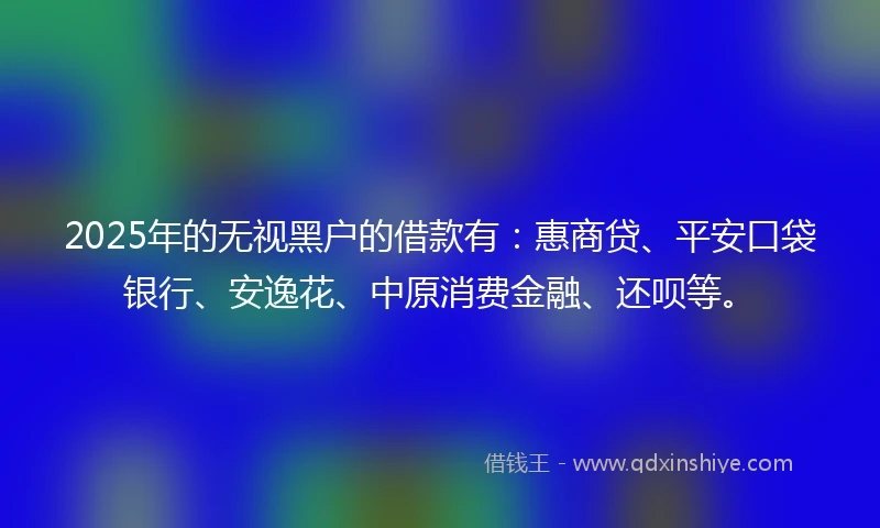 2025年的无视黑户的借款有：惠商贷、平安口袋银行、安逸花、中原消费金融、还呗等。