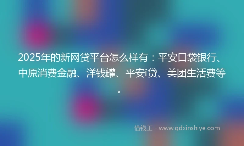2025年的新网贷平台怎么样有:平安口袋银行、中原消费金融、洋钱罐、平安i贷、美团生活费等。