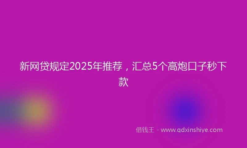 新网贷规定2025年推荐，汇总5个高炮口子秒下款