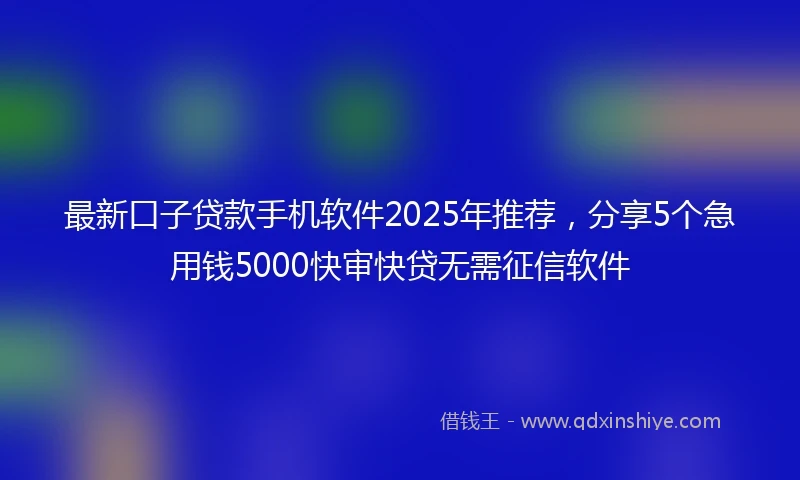最新口子贷款手机软件2025年推荐，分享5个急用钱5000快审快贷无需征信软件