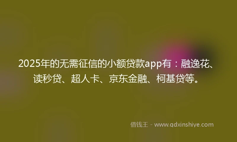 2025年的无需征信的小额贷款app有：融逸花、读秒贷、超人卡、京东金融、柯基贷等。