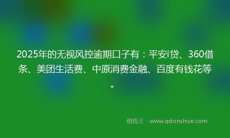 2025年的无视风控逾期口子有：平安i贷、360借条、美团生活费、中原消费金融、百度有钱花等。