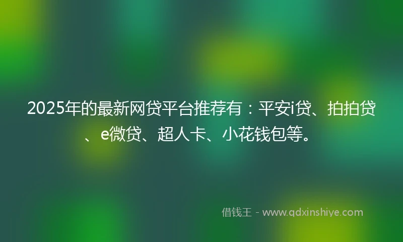 2025年的最新网贷平台推荐有：平安i贷、拍拍贷、e微贷、超人卡、小花钱包等。