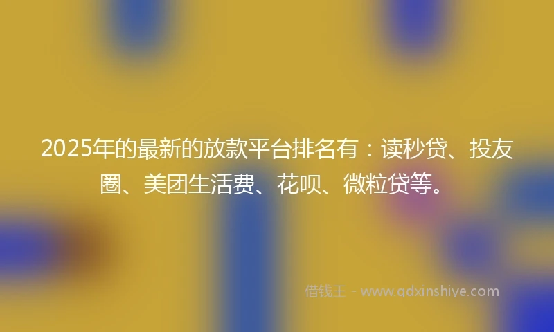 2025年的最新的放款平台排名有：读秒贷、投友圈、美团生活费、花呗、微粒贷等。