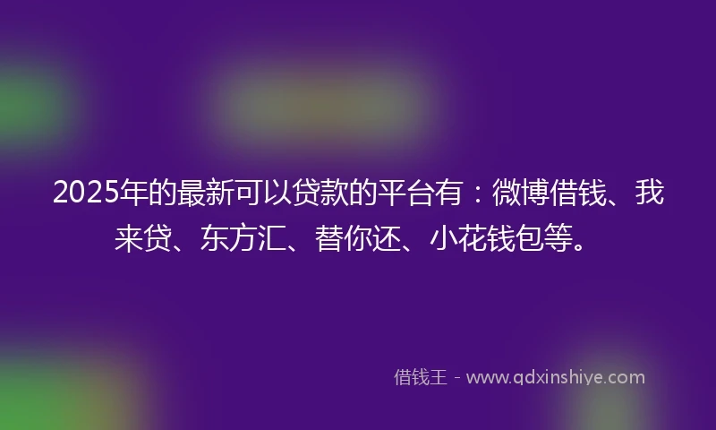 2025年的最新可以贷款的平台有：微博借钱、我来贷、东方汇、替你还、小花钱包等。