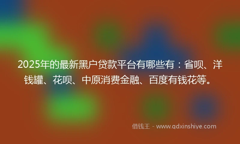 2025年的最新黑户贷款平台有哪些有：省呗、洋钱罐、花呗、中原消费金融、百度有钱花等。