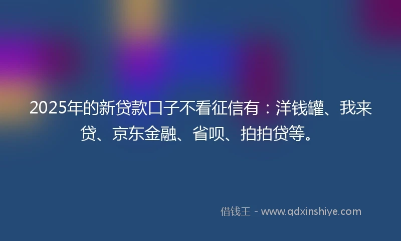 2025年的新贷款口子不看征信有：洋钱罐、我来贷、京东金融、省呗、拍拍贷等。