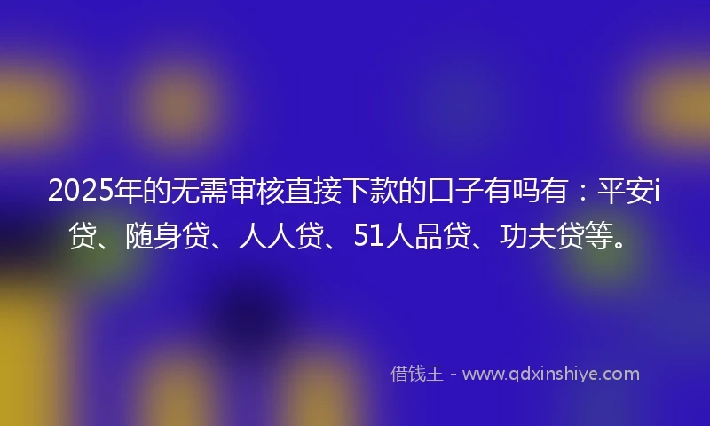 2025年的无需审核直接下款的口子有吗有：平安i贷、随身贷、人人贷、51人品贷、功夫贷等。