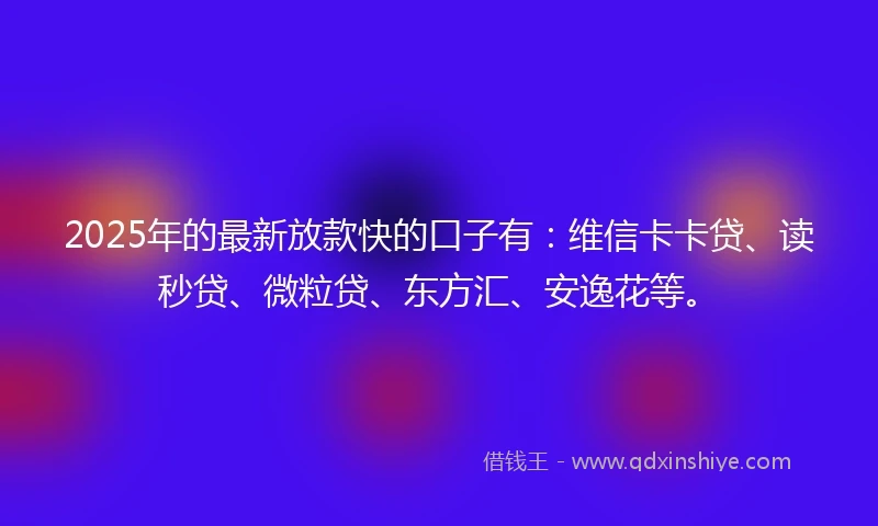 2025年的最新放款快的口子有：维信卡卡贷、读秒贷、微粒贷、东方汇、安逸花等。