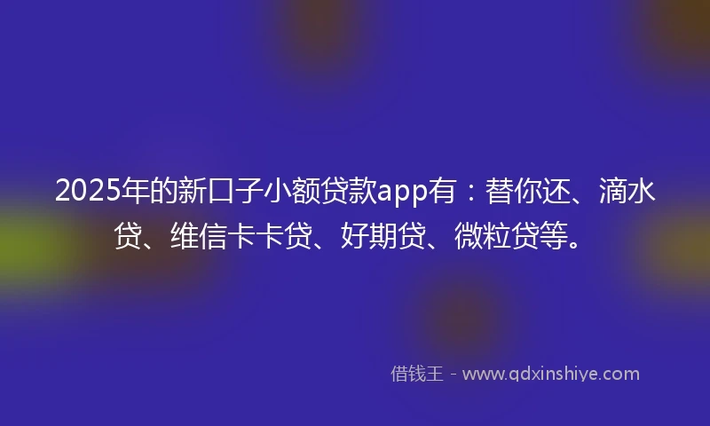 2025年的新口子小额贷款app有：替你还、滴水贷、维信卡卡贷、好期贷、微粒贷等。