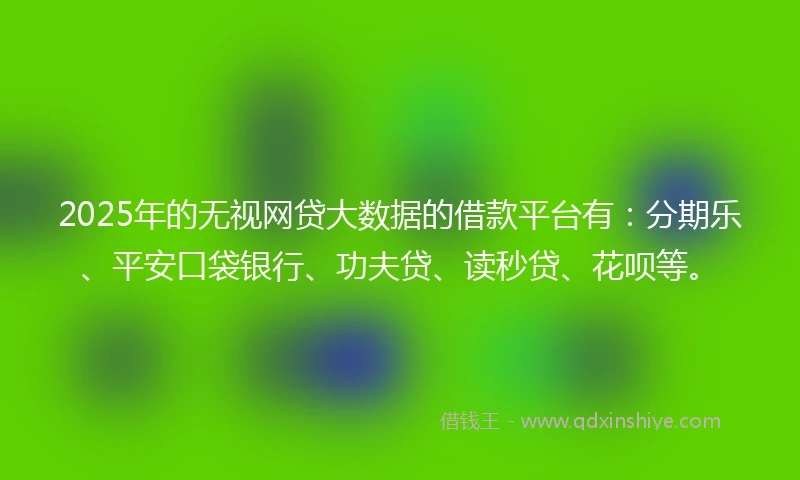 2025年的无视网贷大数据的借款平台有：分期乐、平安口袋银行、功夫贷、读秒贷、花呗等。