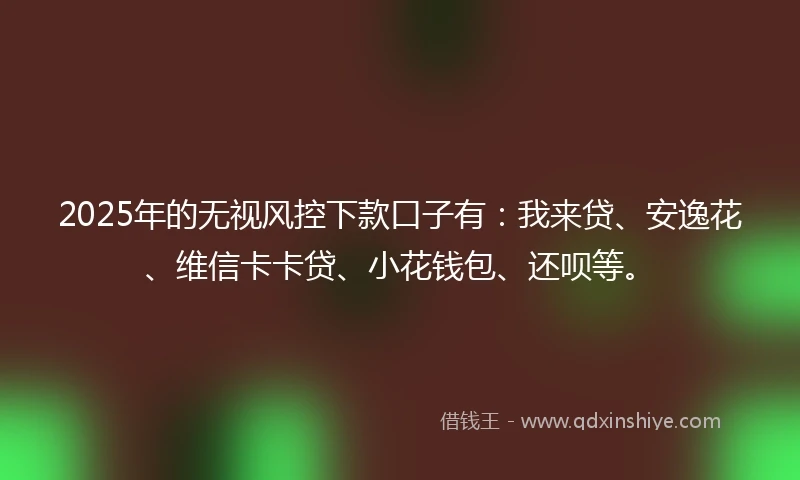2025年的无视风控下款口子有：我来贷、安逸花、维信卡卡贷、小花钱包、还呗等。