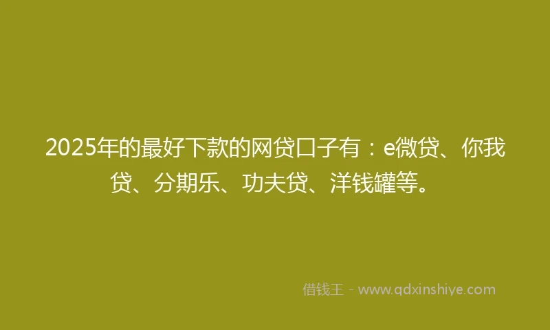 2025年的最好下款的网贷口子有：e微贷、你我贷、分期乐、功夫贷、洋钱罐等。