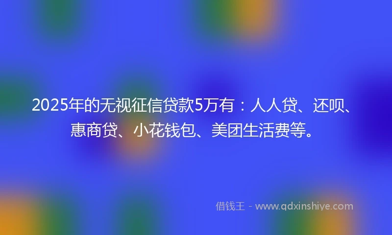 2025年的无视征信贷款5万有：人人贷、还呗、惠商贷、小花钱包、美团生活费等。