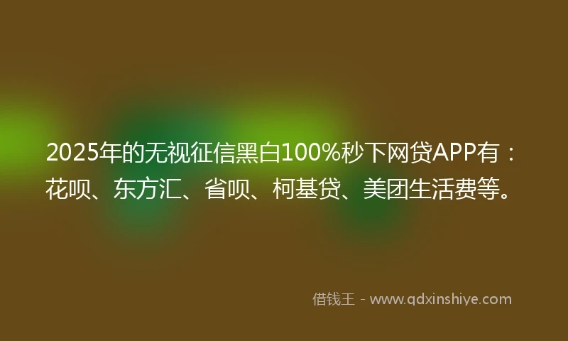 2025年的无视征信黑白100%秒下网贷APP有：花呗、东方汇、省呗、柯基贷、美团生活费等。