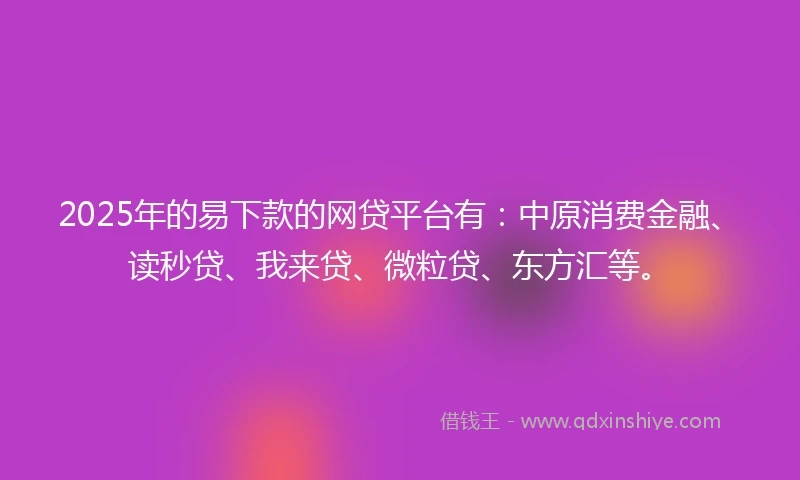 2025年的易下款的网贷平台有：中原消费金融、读秒贷、我来贷、微粒贷、东方汇等。