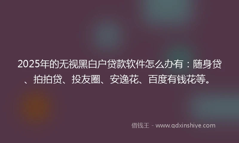 2025年的无视黑白户贷款软件怎么办有：随身贷、拍拍贷、投友圈、安逸花、百度有钱花等。