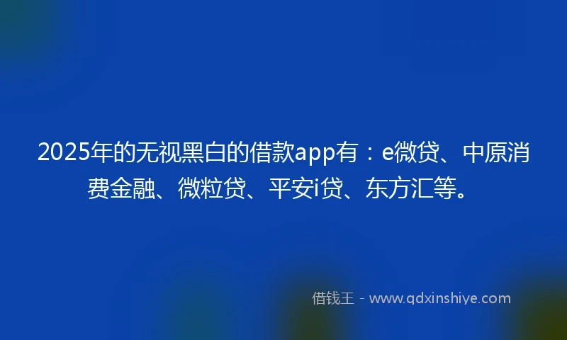 2025年的无视黑白的借款app有：e微贷、中原消费金融、微粒贷、平安i贷、东方汇等。