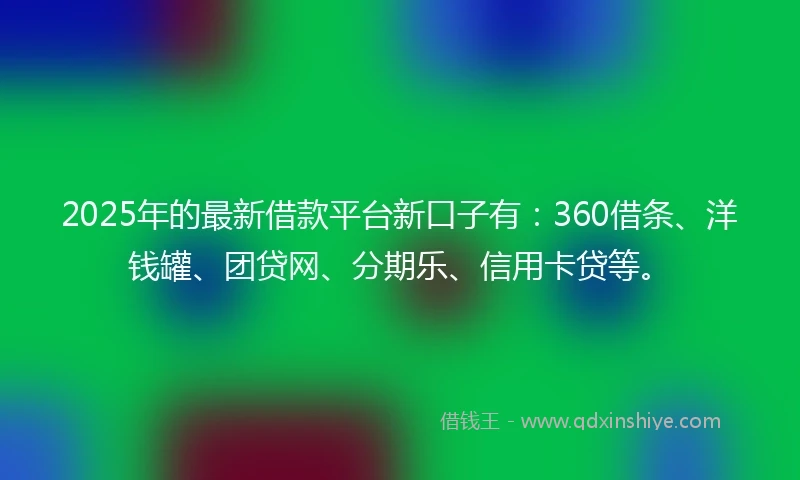 2025年的最新借款平台新口子有：360借条、洋钱罐、团贷网、分期乐、信用卡贷等。
