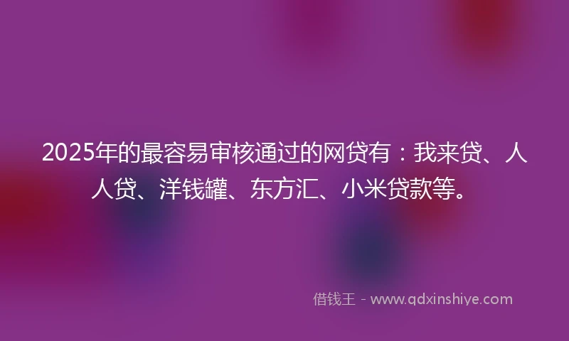 2025年的最容易审核通过的网贷有：我来贷、人人贷、洋钱罐、东方汇、小米贷款等。