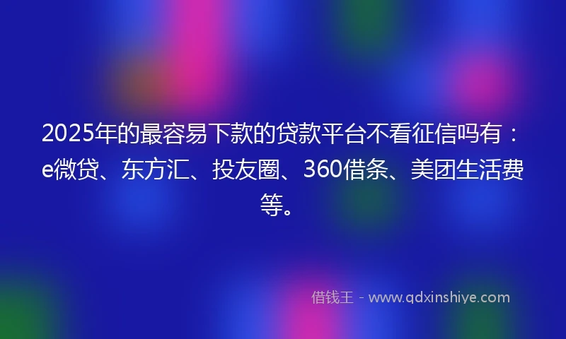 2025年的最容易下款的贷款平台不看征信吗有：e微贷、东方汇、投友圈、360借条、美团生活费等。