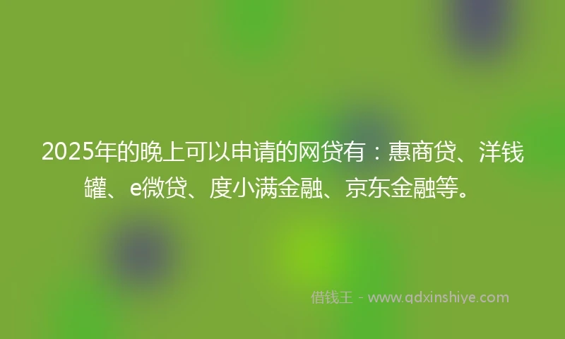 2025年的晚上可以申请的网贷有：惠商贷、洋钱罐、e微贷、度小满金融、京东金融等。