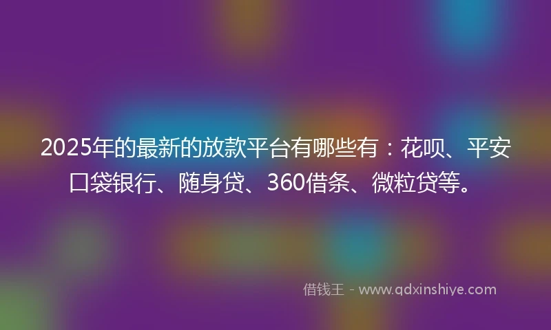 2025年的最新的放款平台有哪些有：花呗、平安口袋银行、随身贷、360借条、微粒贷等。