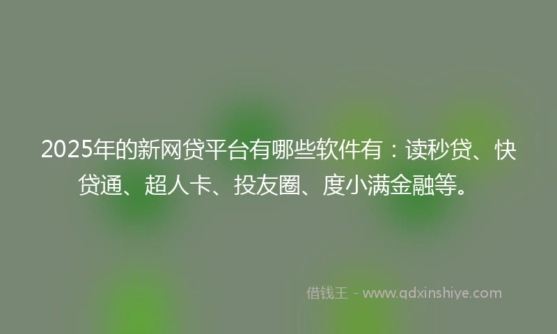 2025年的新网贷平台有哪些软件有：读秒贷、快贷通、超人卡、投友圈、度小满金融等。