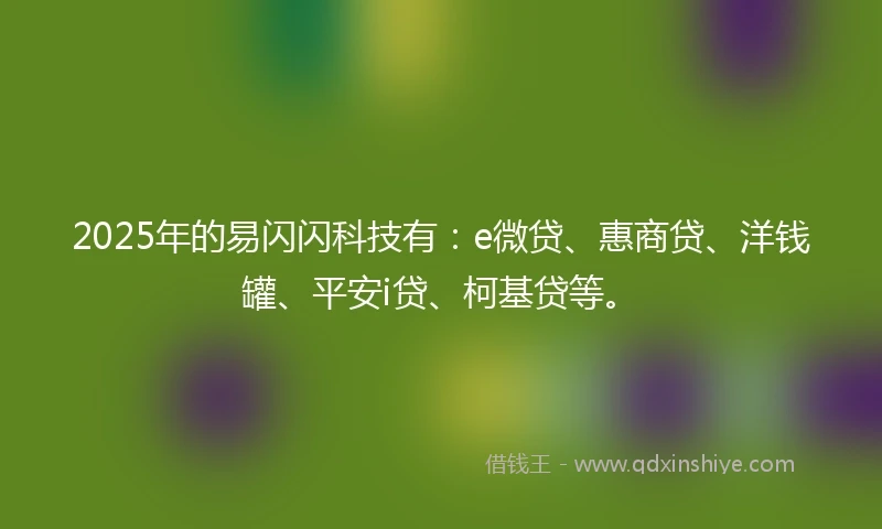 2025年的易闪闪科技有:e微贷、惠商贷、洋钱罐、平安i贷、柯基贷等。