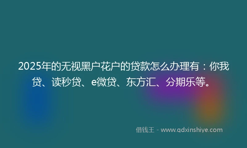 2025年的无视黑户花户的贷款怎么办理有：你我贷、读秒贷、e微贷、东方汇、分期乐等。