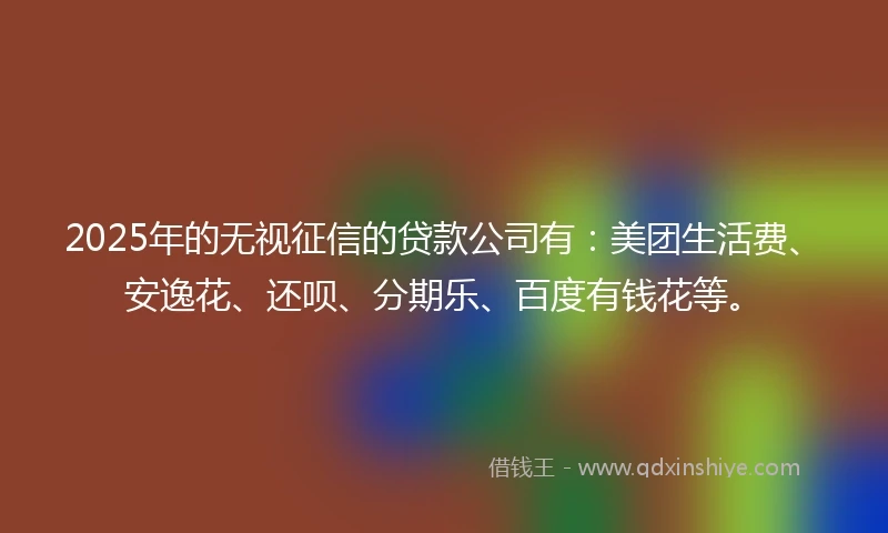 2025年的无视征信的贷款公司有：美团生活费、安逸花、还呗、分期乐、百度有钱花等。