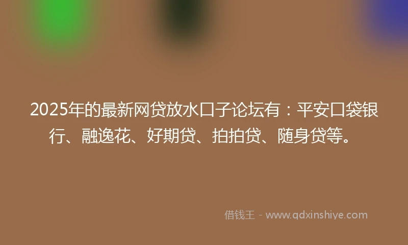 2025年的最新网贷放水口子论坛有：平安口袋银行、融逸花、好期贷、拍拍贷、随身贷等。