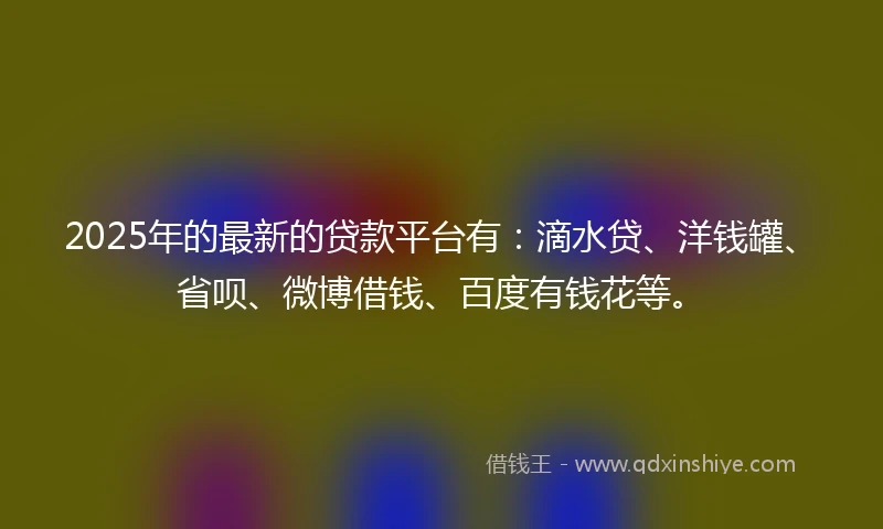 2025年的最新的贷款平台有：滴水贷、洋钱罐、省呗、微博借钱、百度有钱花等。