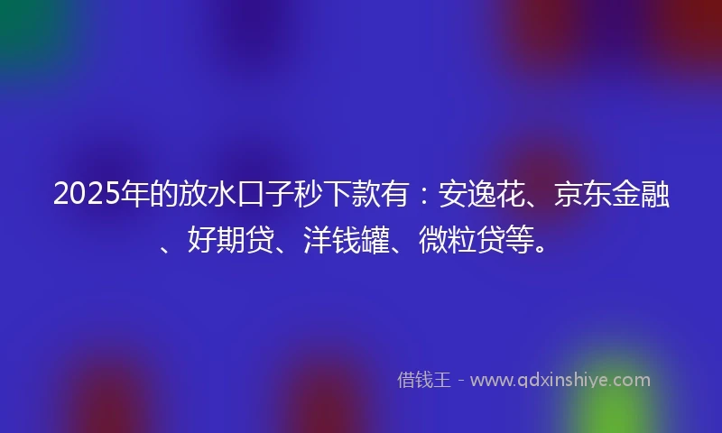 2025年的放水口子秒下款有：安逸花、京东金融、好期贷、洋钱罐、微粒贷等。
