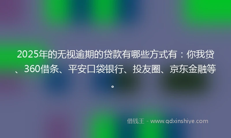 2025年的无视逾期的贷款有哪些方式有：你我贷、360借条、平安口袋银行、投友圈、京东金融等。