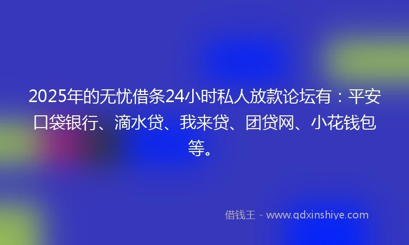 2025年的无忧借条24小时私人放款论坛有：平安口袋银行、滴水贷、我来贷、团贷网、小花钱包等。