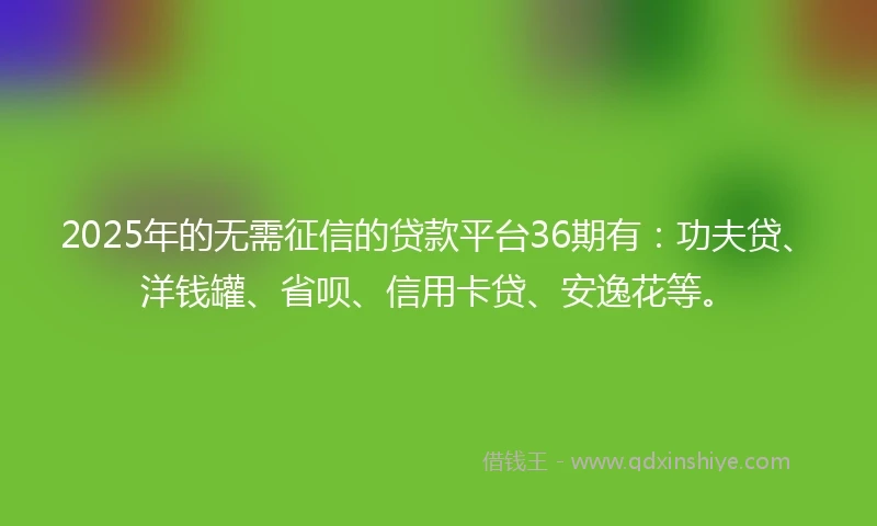 2025年的无需征信的贷款平台36期有：功夫贷、洋钱罐、省呗、信用卡贷、安逸花等。